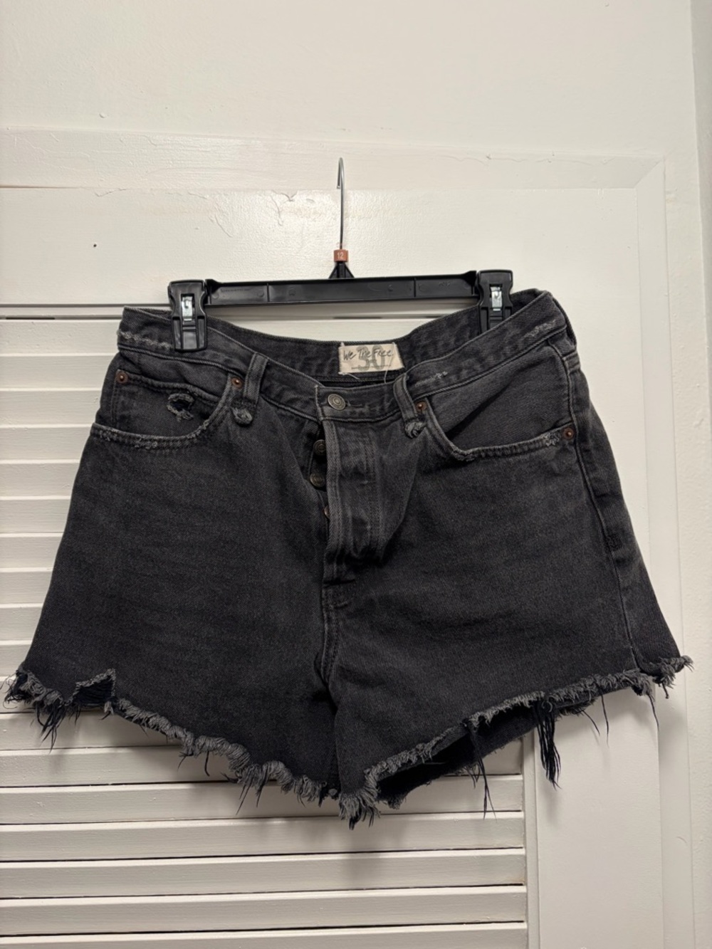 We The Free Black Distressed High-Rise Denim Shorts
